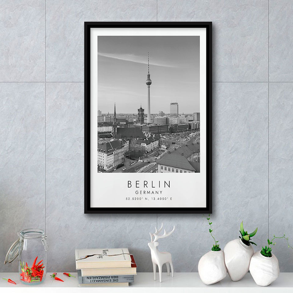 Berlin Germany Black And White Art Framed Canvas Prints Wall Art Home Decor, Floating Frame