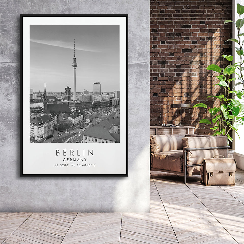 Berlin Germany Black And White Art Framed Canvas Prints Wall Art Home Decor, Floating Frame