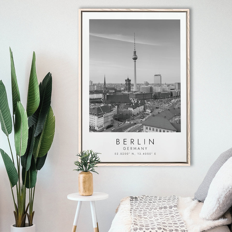 Berlin Germany Black And White Art Framed Canvas Prints Wall Art Home Decor, Floating Frame