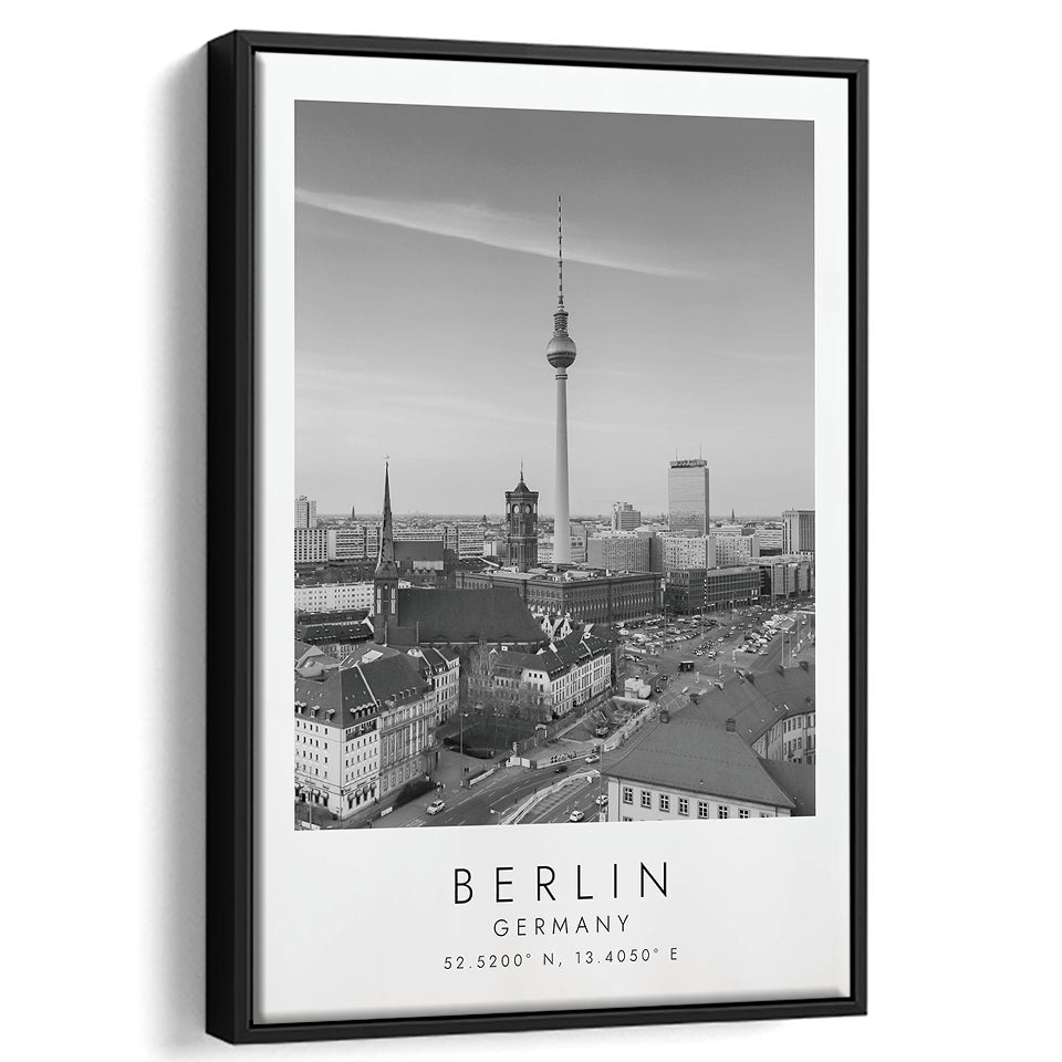 Berlin Germany Black And White Art Framed Canvas Prints Wall Art Home Decor, Floating Frame
