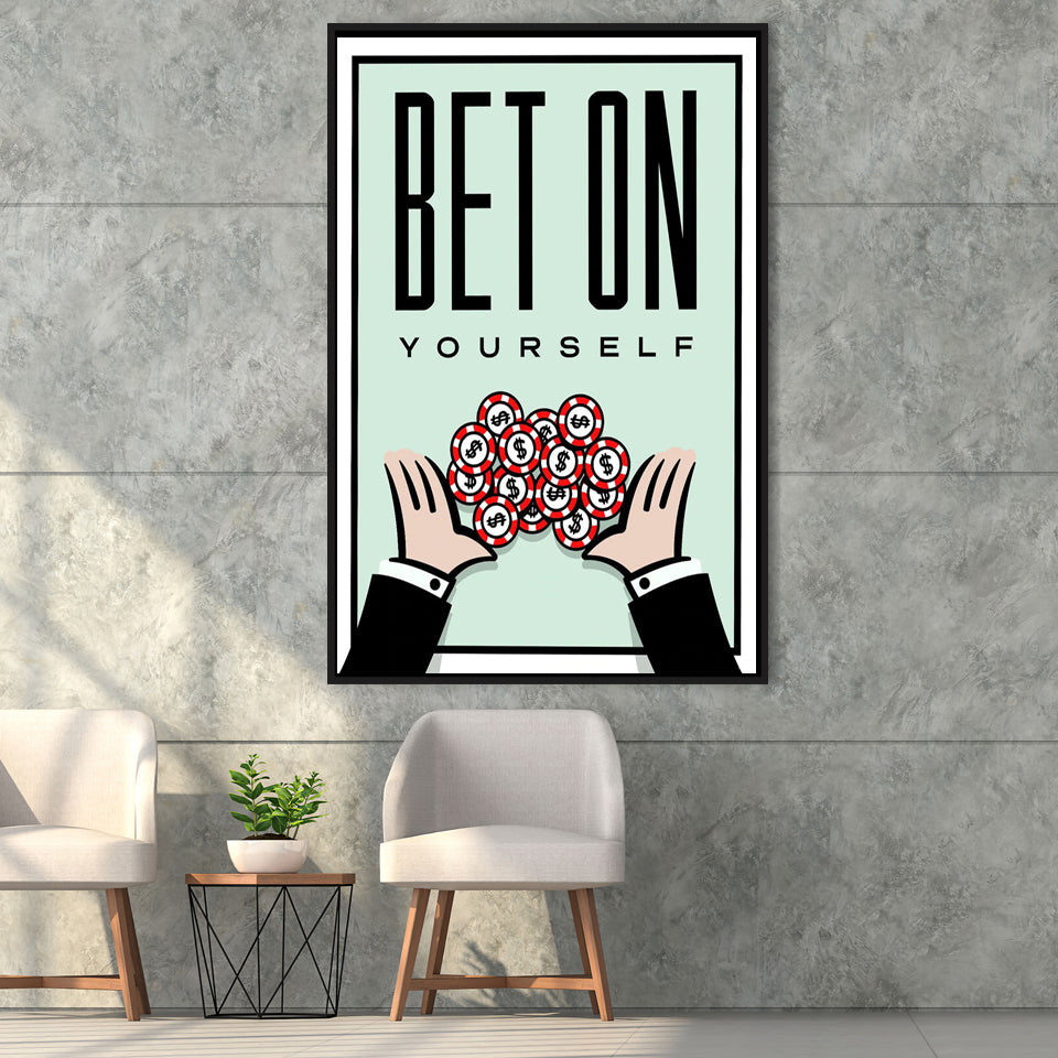 Bet On Yourself Motivational Framed Framed Canvas Prints Wall Art - Painting Canvas, Wall Decor, Floating Frame