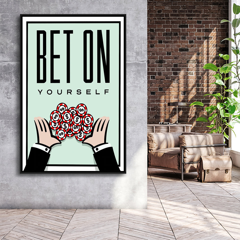 Bet On Yourself Motivational Framed Framed Canvas Prints Wall Art - Painting Canvas, Wall Decor, Floating Frame