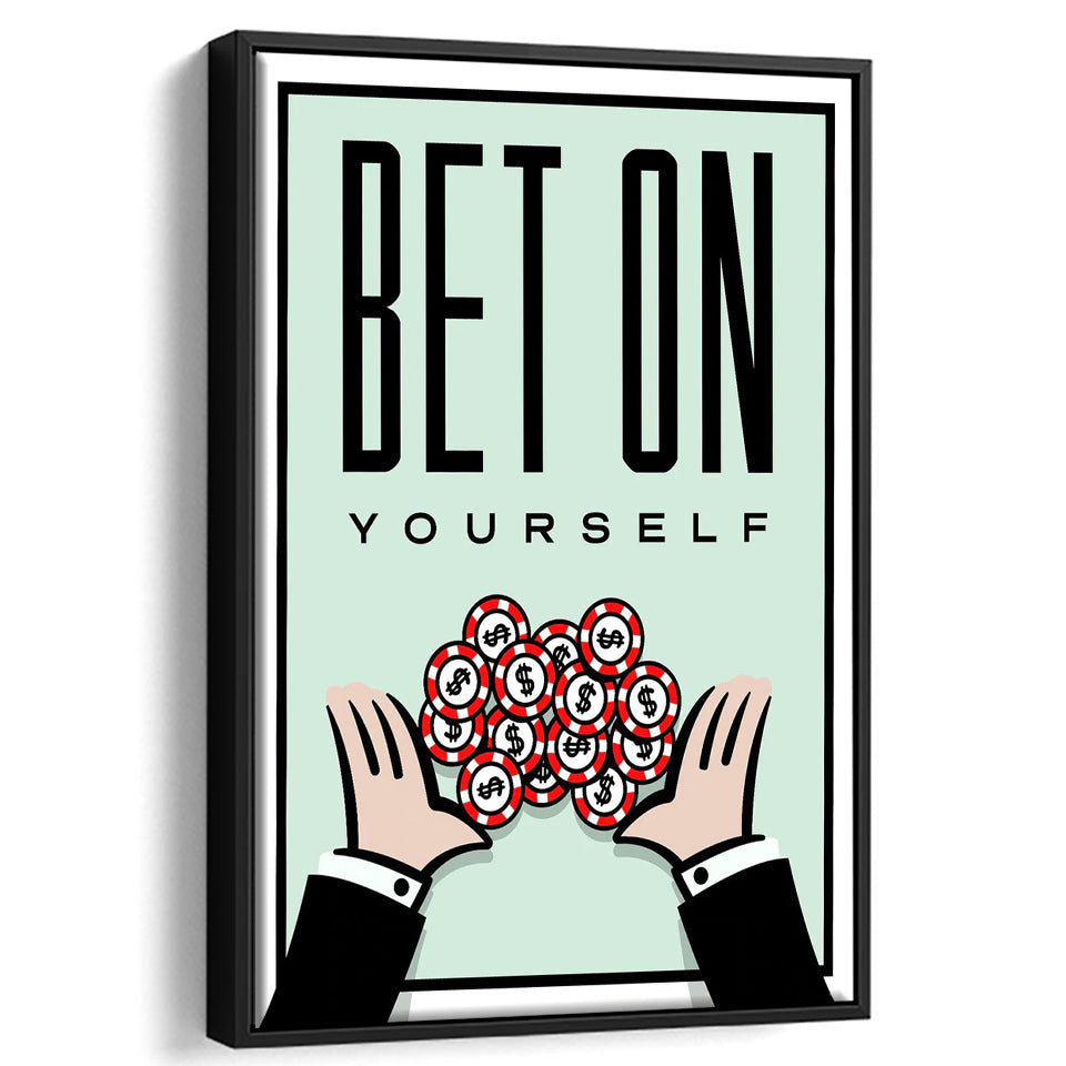 Bet On Yourself Motivational Framed Framed Canvas Prints Wall Art - Painting Canvas, Wall Decor, Floating Frame