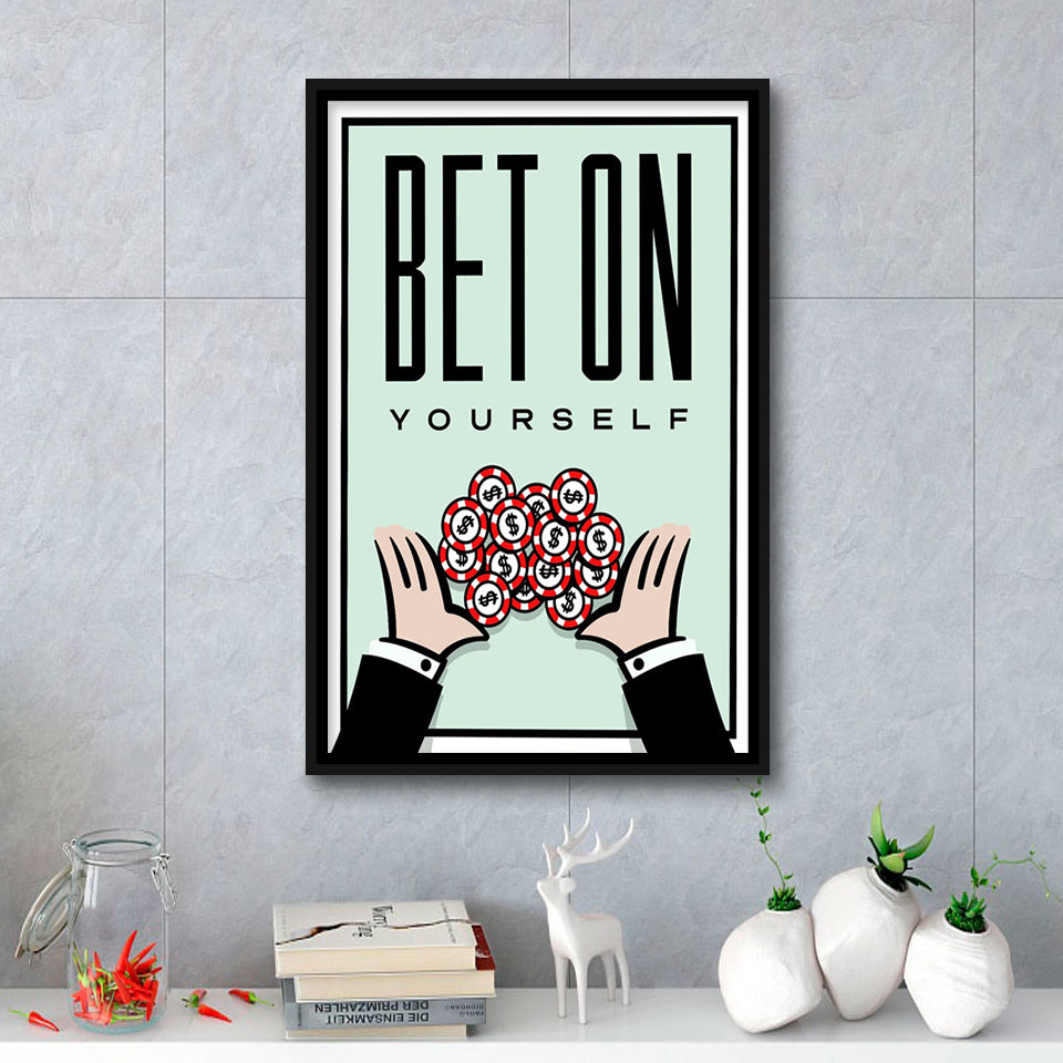 Bet On Yourself Motivational Framed Framed Canvas Prints Wall Art - Painting Canvas, Wall Decor, Floating Frame