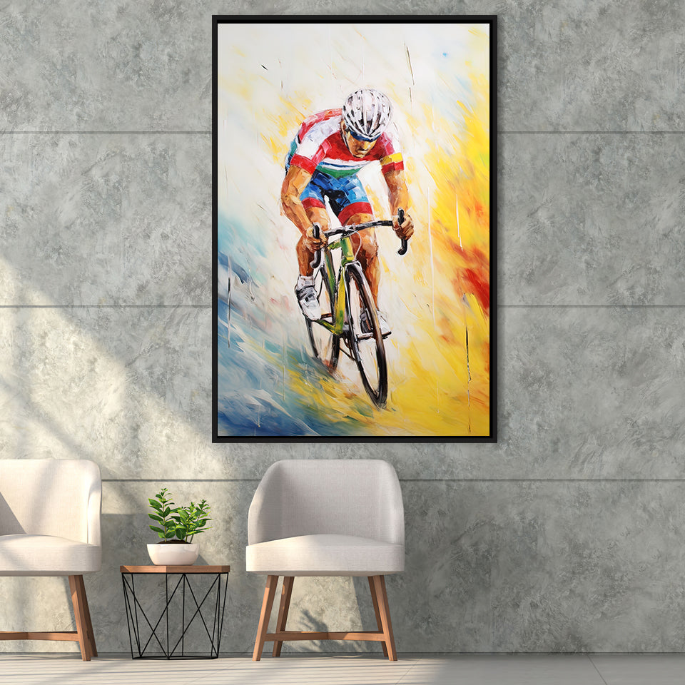 Bicycle Racer Acrylic Painting, Bike Lover Art,Framed Canvas Prints,Floating Frame, Wall Art Home Decor