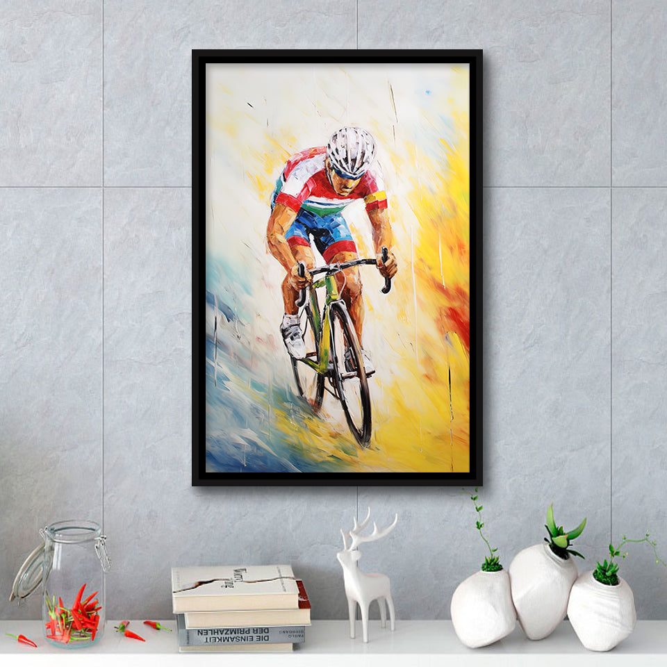Bicycle Racer Acrylic Painting, Bike Lover Art,Framed Canvas  