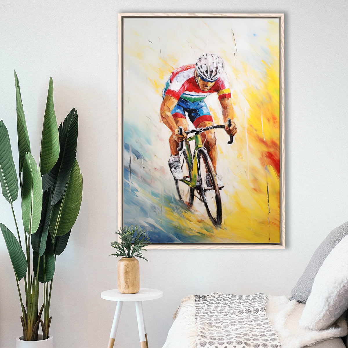 Bicycle Racer Acrylic Painting, Bike Lover Art,Framed Canvas  