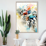Bicycle Racer On The Race Ink Painting Watercolor, Bike Racing Lover,Framed Canvas Prints,Floating Frame, Wall Art