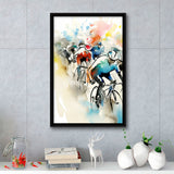 Bicycle Racer On The Race Ink Painting Watercolor, Bike Racing Lover,Framed Canvas Prints,Floating Frame, Wall Art