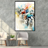 Bicycle Racer On The Race Ink Painting Watercolor, Bike Racing Lover,Framed Canvas Prints,Floating Frame, Wall Art