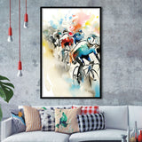 Bicycle Racer On The Race Ink Painting Watercolor, Bike Racing Lover, Painting Art, Framed Art Prints Wall Decor
