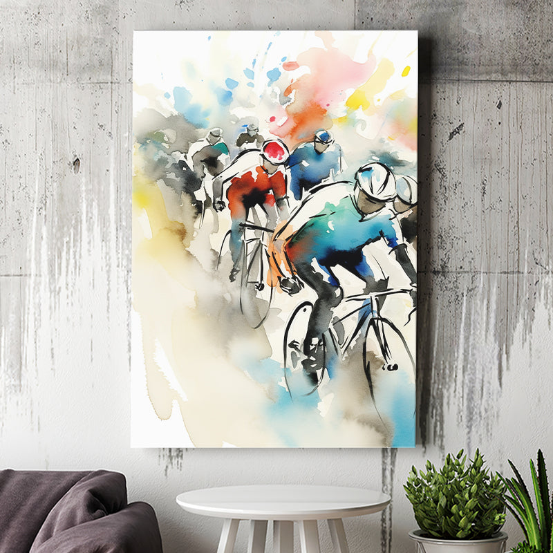Bicycle Racer On The Race Ink Painting Watercolor, Bike Racing Lover, Painting Art, Canvas Prints Wall Art Home Decor