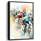Bicycle Racer On The Race Ink Painting Watercolor, Bike Racing Lover,Framed Canvas Prints,Floating Frame, Wall Art