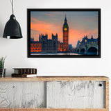 Big Ben Parliament And A Sunset Framed Canvas Wall Art - Framed Prints, Prints for Sale, Canvas Painting