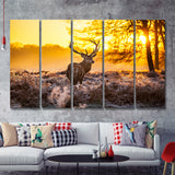 Big Buck Sunset 5 Piece Canvas Prints Wall Art - Painting Prints, Wall Decor,Multi Panels