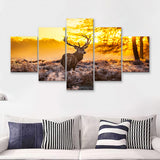 Big Buck Sunset 5 Piece Canvas Prints Wall Art - Painting Prints, Wall Decor,Multi Panel