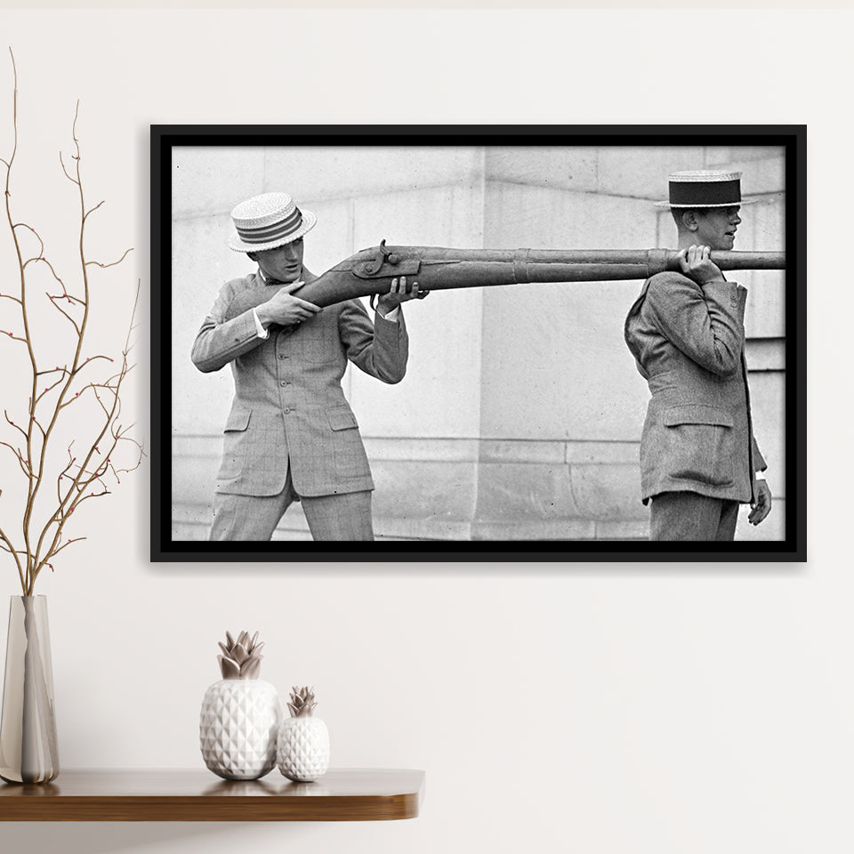 Big Gun Black And White Print, Giant Rifle Framed Canvas Prints Wall Art Home Decor,Floating Frame