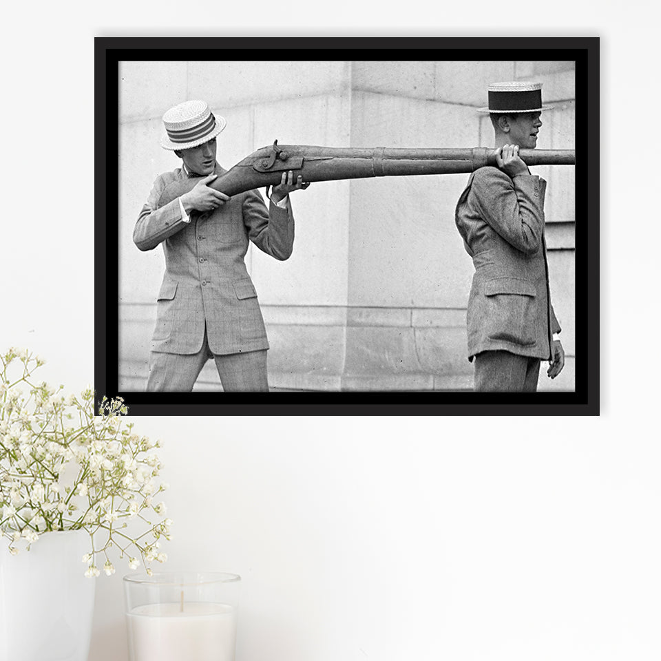 Big Gun Black And White Print, Giant Rifle Framed Canvas Prints Wall Art Home Decor,Floating Frame