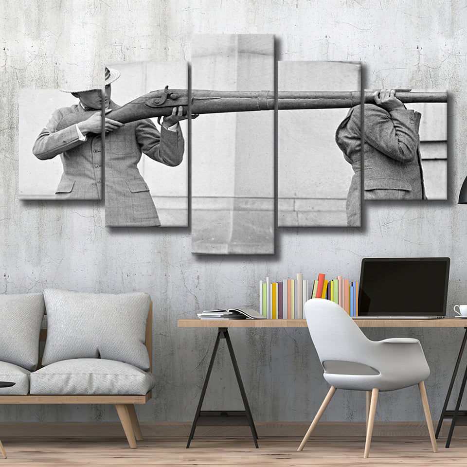 Big Gun Black And White Print, Giant Rifle 5 Panels, Canvas Prints Wall Art Decor, Large Canvas Art