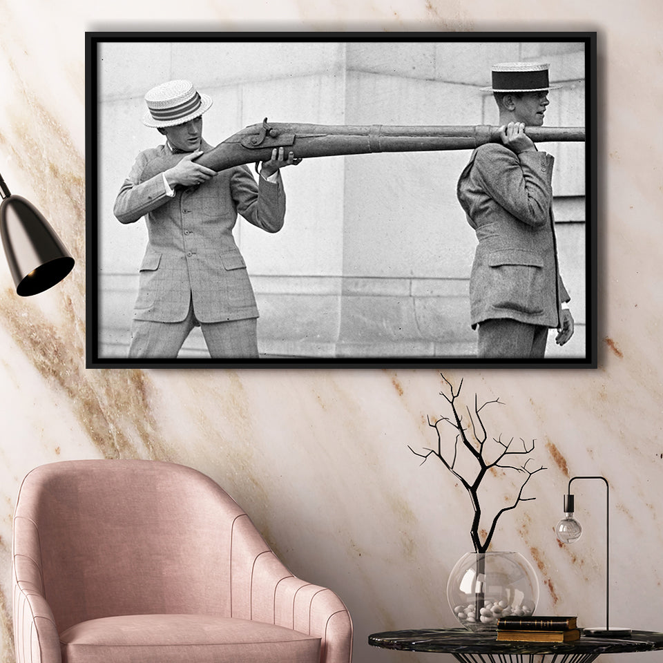 Big Gun Black And White Print, Giant Rifle Framed Canvas Prints Wall Art Home Decor,Floating Frame