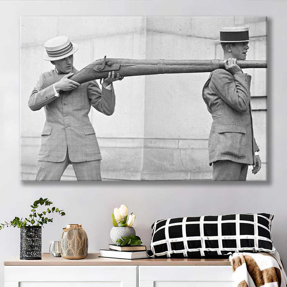 Big Gun Black And White Print, Giant Rifle Canvas Prints Wall Art Home Decor