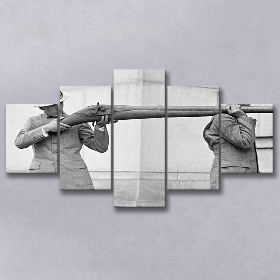 Big Gun Black And White Print, Giant Rifle 5 Panels, Canvas Prints Wall Art Decor, Large Canvas Art
