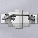 Big Gun Black And White Print, Giant Rifle 5 Panels, Canvas Prints Wall Art Decor, Large Canvas Art