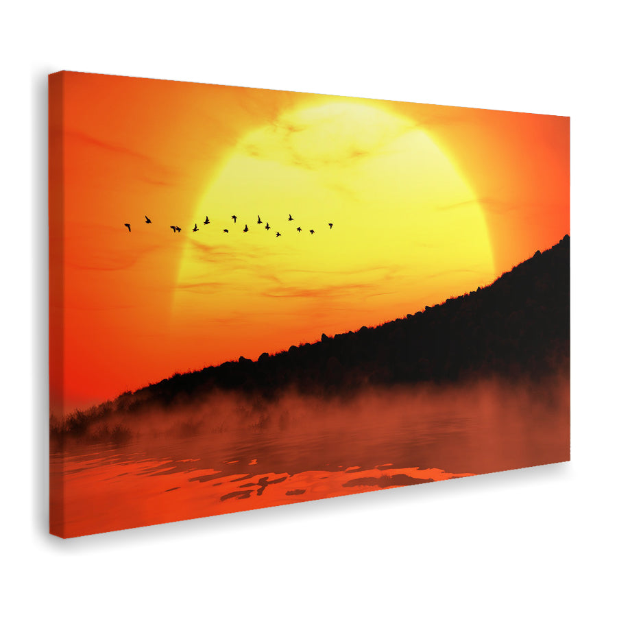 Big Sun Sunset Canvas Wall Art - Canvas Prints, Prints For Sale, Painting Canvas,Canvas On Sale