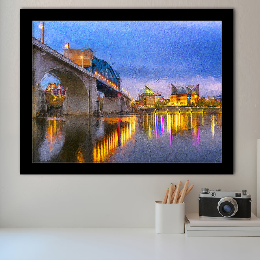 Big Tennessee River Bridge Chattanooga Cityline Framed Art Prints Wall Decor - Painting Prints, Framed Picture, Home Decor