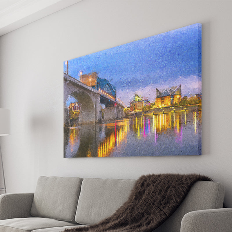 Big Tennessee River Bridge Chattanooga Cityline Canvas Prints Wall Art Decor - Paiting Canvas, Art Prints, Wall Decor, For Sale