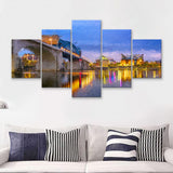 Big Tennessee River Bridge Chattanooga Cityline 5 Piece Canvas Prints Wall Art Decor - Painting Canvas, Multi Panels