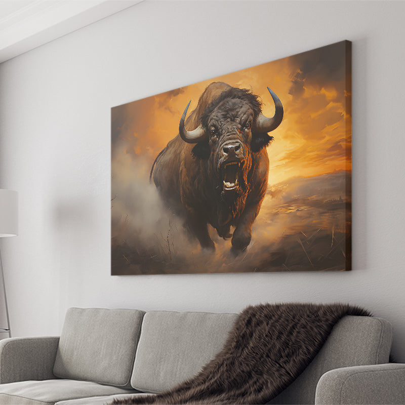 Big Bull Attack Canvas Prints Wall Art Home Decor, Painting Canvas, Living Room Wall Decor
