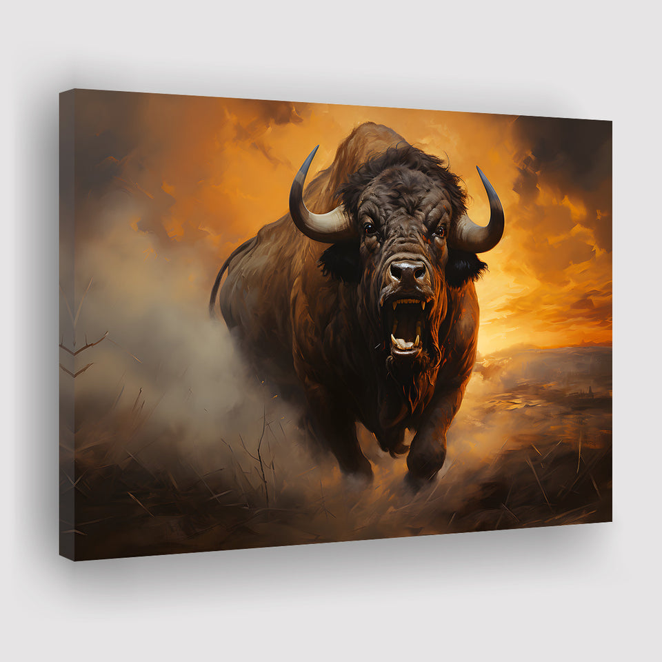 Big Bull Attack Canvas Prints Wall Art Home Decor, Painting Canvas, Living Room Wall Decor