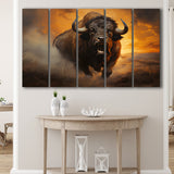 Big Bull Attack 5 Panels B Canvas Prints Wall Art Home Decor, Extra Large Canvas