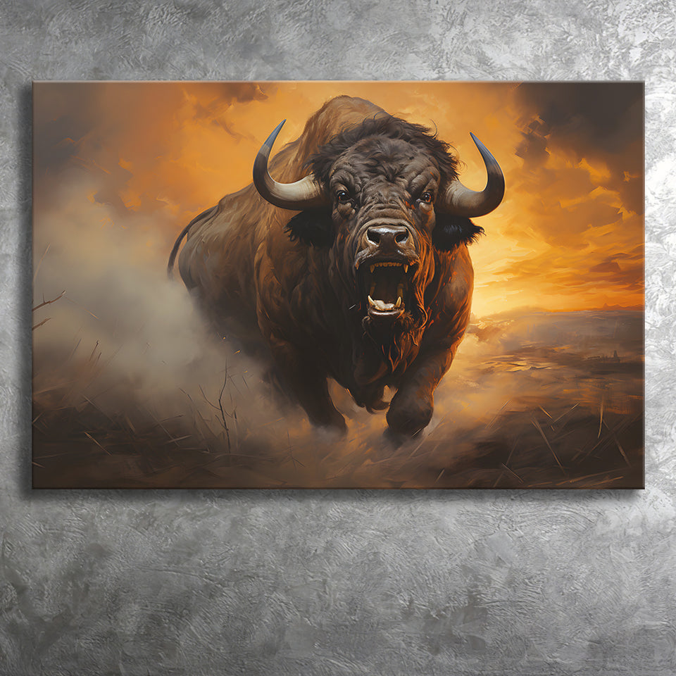 Big Bull Attack Canvas Prints Wall Art Home Decor, Painting Canvas, Living Room Wall Decor