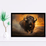 Big Bull Attack Framed Art Prints Wall Decor, Painting Art, Framed Picture