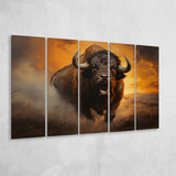 Big Bull Attack 5 Panels B Canvas Prints Wall Art Home Decor, Extra Large Canvas
