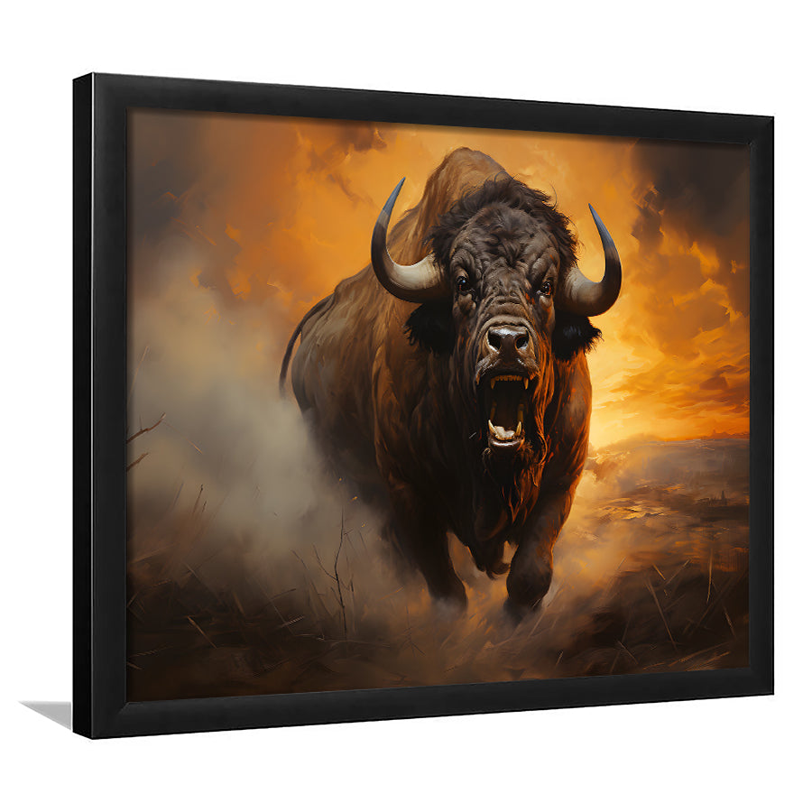 Big Bull Attack Framed Art Prints Wall Decor, Painting Art, Framed Picture