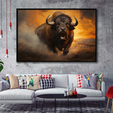 Big Bull Attack Framed Canvas Prints Wall Art Home Decor, Painting Canvas, Floating Frame