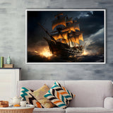 Big Pirate Ship In The Dark Framed Canvas Prints Wall Art Home Decor, Painting Canvas, Floating Frame
