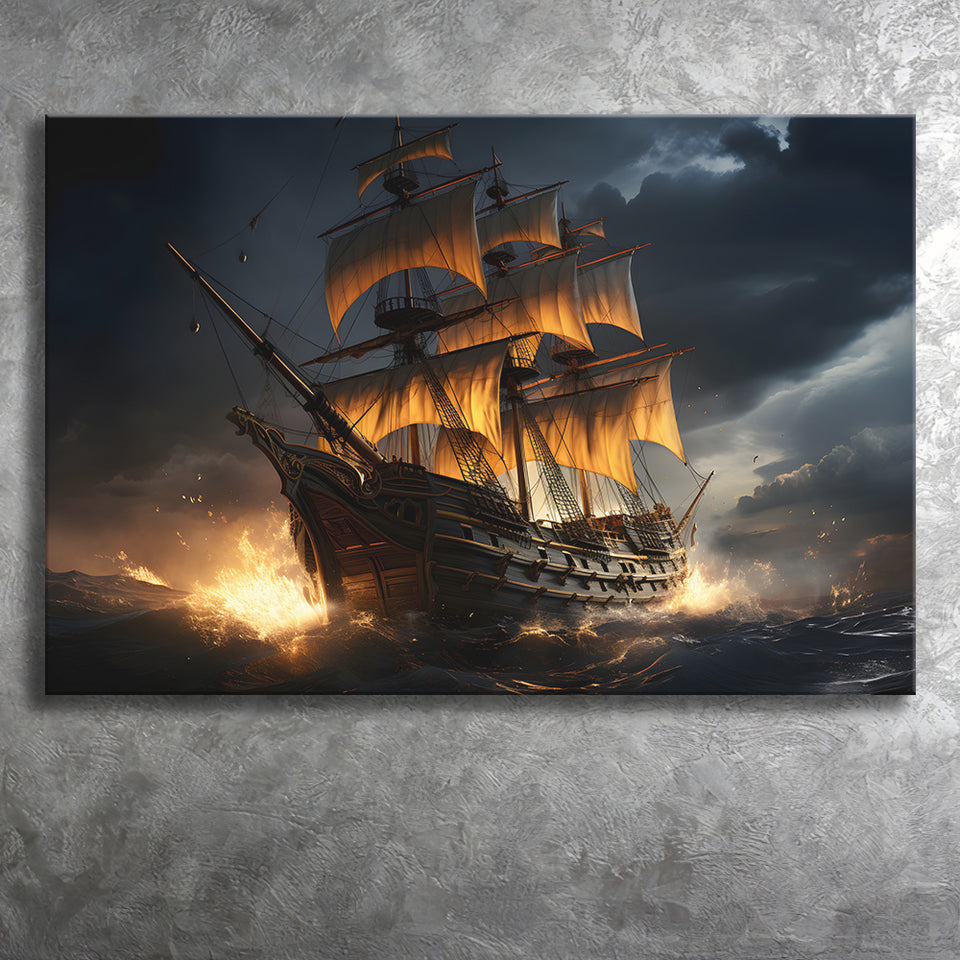 Big Pirate Ship In The Dark Canvas Prints Wall Art Home Decor, Paintin –  UnixCanvas