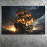Big Pirate Ship In The Dark Canvas Prints Wall Art Home Decor, Painting Canvas, Living Room Wall Decor