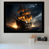 Big Pirate Ship In The Dark Framed Art Prints Wall Decor, Painting Art, Framed Picture