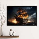 Big Pirate Ship In The Dark Framed Canvas Prints Wall Art Home Decor, Painting Canvas, Floating Frame