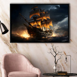 Big Pirate Ship In The Dark Framed Canvas Prints Wall Art Home Decor, Painting Canvas, Floating Frame
