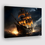 Big Pirate Ship In The Dark Canvas Prints Wall Art Home Decor, Painting Canvas, Living Room Wall Decor