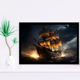 Big Pirate Ship In The Dark Framed Art Prints Wall Decor, Painting Art, Framed Picture