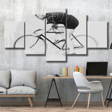Bike Black And White Print, Bicycle Art 5 Panels, Canvas Prints Wall Art Decor, Large Canvas Art