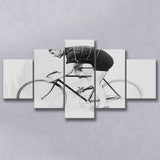 Bike Black And White Print, Bicycle Art 5 Panels, Canvas Prints Wall Art Decor, Large Canvas Art