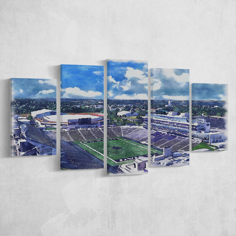 Bill Snyder Family Football Stadium Kansas State Stadium Watercolor, 5 Pieces, Multi Panel Canvas Prints Wall Art Decor